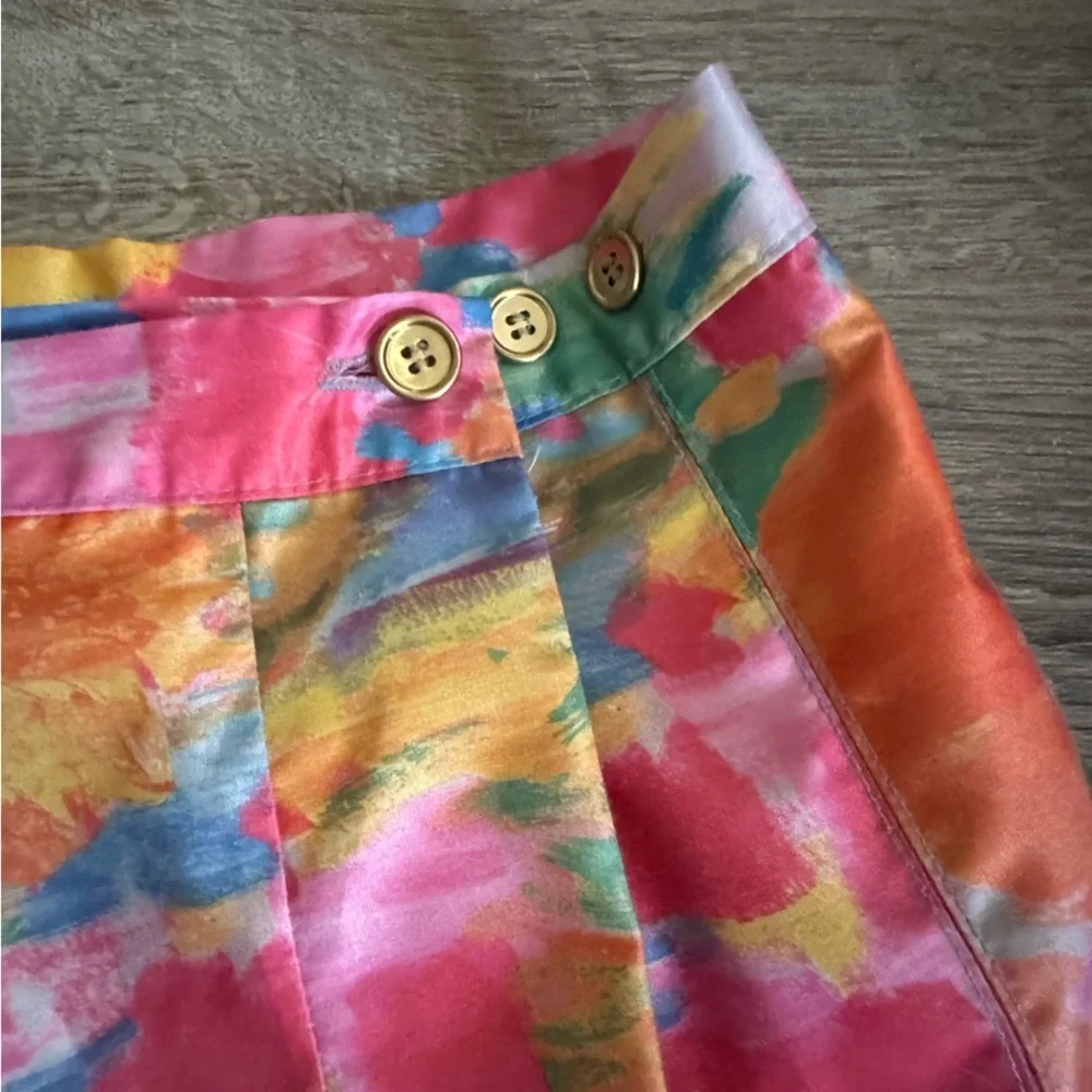 Vintage Cycle Boston Colorful Floral Print Pleated Mini Skirt